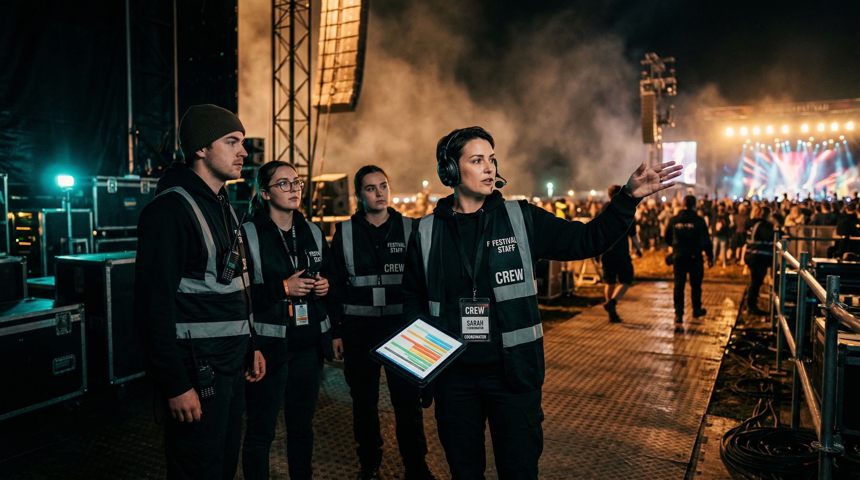 Festival koordinator briefer CREW team backstage