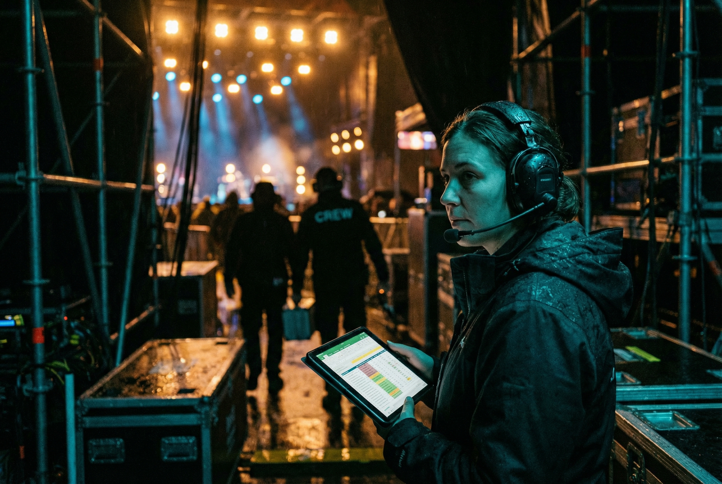 Festival Service koordinator backstage med headset og tablet